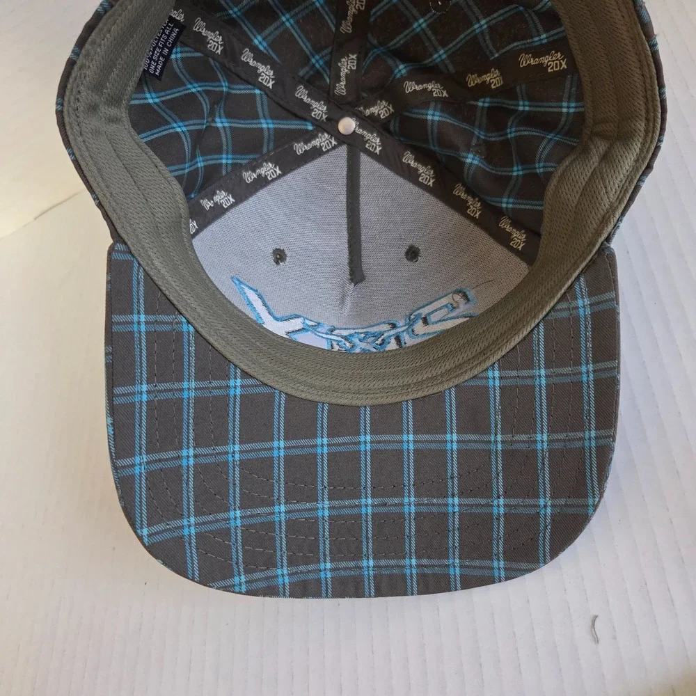 WRANGLER‎ 20X Blue and Gray Embroidered Plaid Baseball Hat Cap Adult